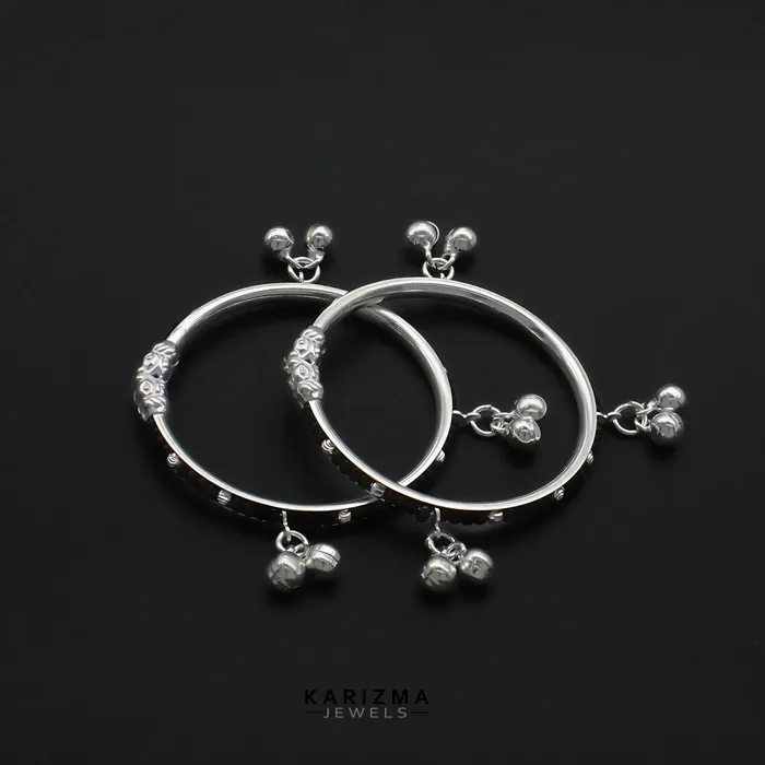 Bracelets Karizma Jewels Real Silver amazing Black Beads Nazariya kids Bangles Bracelet With Jingle Bells Pair