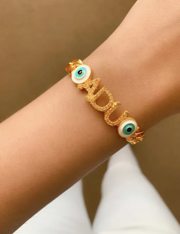 Bracelets PRERTO ECOMMERCE PRIVATE LIMITED Nome Iniziale Evil Eye Bracelet Cuff Bracelets PRERTO ECOMMERCE PRIVATE LIMITED Nome Iniziale Evil Eye Bracelet Cuff