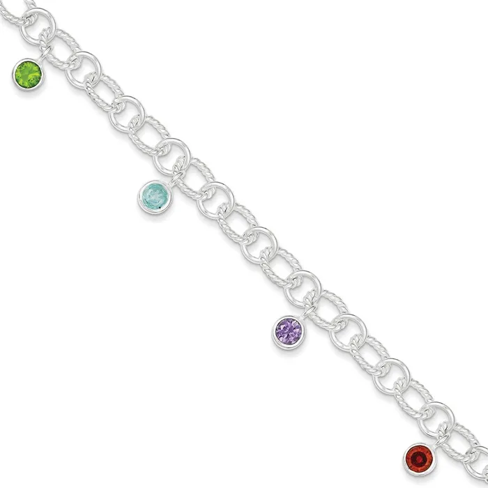 Bracelets WB Choice Jewelry Sterling Silver Mixed Stone Dangle Twisted Link BraceletWBCQG15257 Bracelets WB Choice Jewelry Sterling Silver Mixed Stone Dangle Twisted Link BraceletWBCQG15257