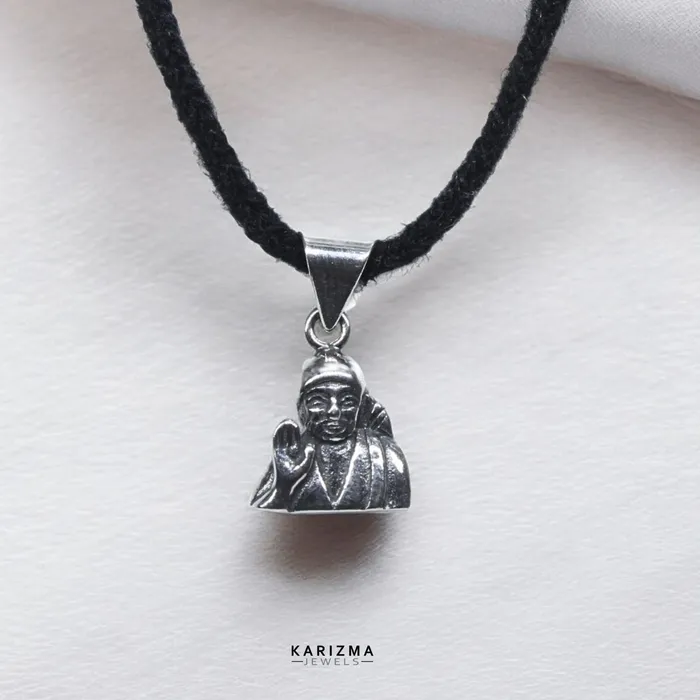 Karizma Jewels 925 Sterling Silver Oxidised Finish Sai Baba Daily Wear Pendant Necklaces