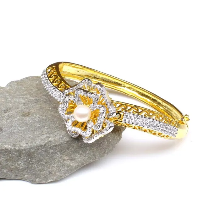 Karizma Jewels Bracelets Two tone Fashion CZ Open Able Bracelet Bangle