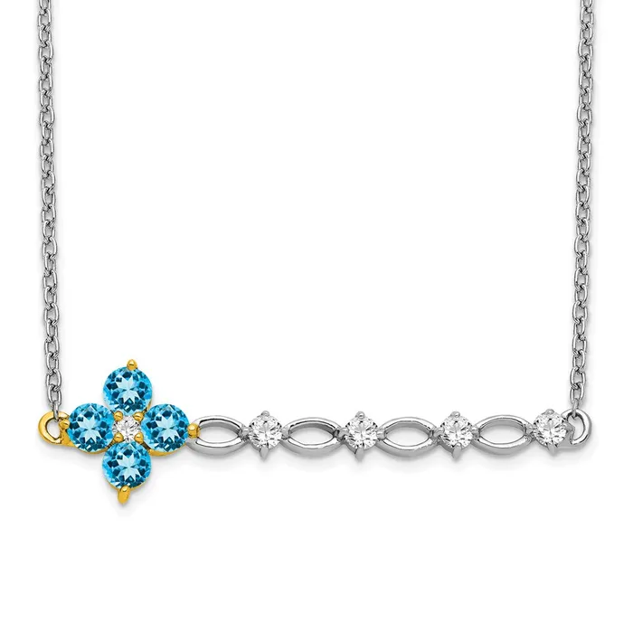 Necklaces WB Choice Jewelry 14k Twotone Blue Topaz and Diamond 18in Floral Bar NecklaceWBCPM7134BT016WYA Necklaces WB Choice Jewelry 14k Twotone Blue Topaz and Diamond 18in Floral Bar NecklaceWBCPM7134BT016WYA
