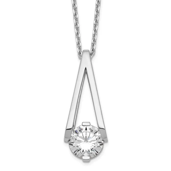 Necklaces WB Choice Jewelry Cheryl M Sterling Silver Rhodiumplated CZ Fancy V w 2in ext NecklaceWBCQCM155116 Necklaces WB Choice Jewelry Cheryl M Sterling Silver Rhodiumplated CZ Fancy V w 2in ext NecklaceWBCQCM155116