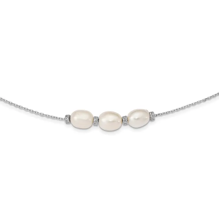 Necklaces WB Choice Jewelry Sterling Silver Rhodiumplated CZ BeadFWC Pearl w 2in ext NecklaceWBCQG5313155 Necklaces WB Choice Jewelry Sterling Silver Rhodiumplated CZ BeadFWC Pearl w 2in ext NecklaceWBCQG5313155