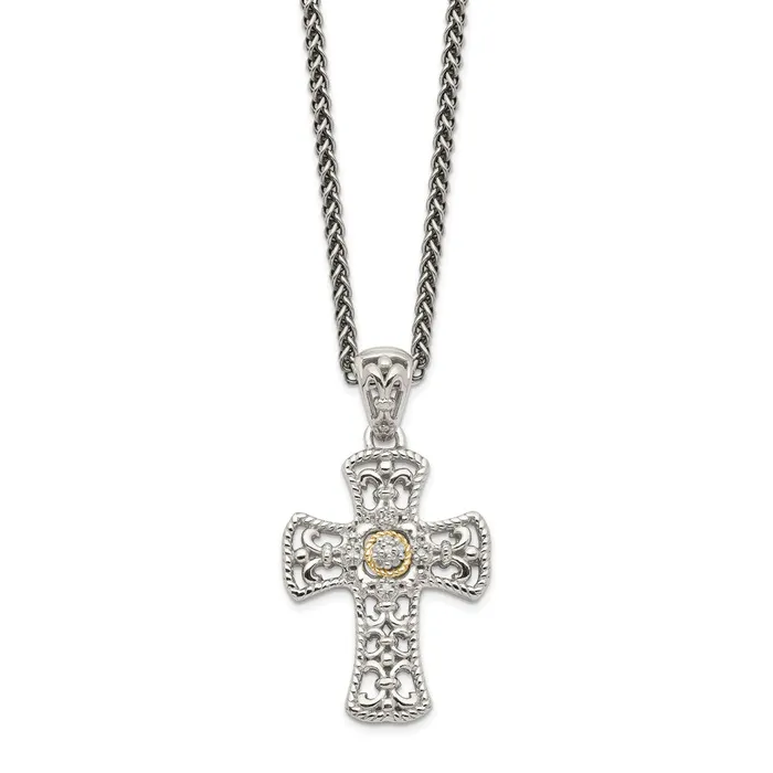 Necklaces WB Choice Jewelry Sterling Silver w14k Diamond Cross NecklaceWBCQTC1170 Necklaces WB Choice Jewelry Sterling Silver w14k Diamond Cross NecklaceWBCQTC1170