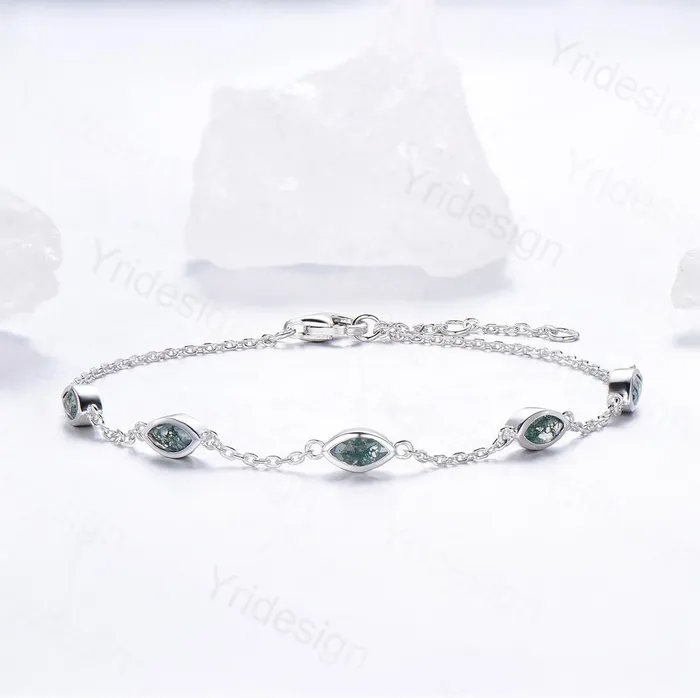 PENFINE Bracelets Dainty marquise cut moss agate bracelet bezel set green agate bracelet minimalist elegant stackable bracelet handmade anniversary gift women PENFINE Bracelets Dainty marquise cut moss agate bracelet bezel set green agate bracelet minimalist elegant stackable bracelet handmade anniversary gift women