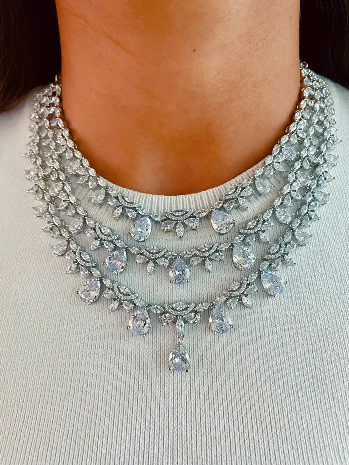 PRERTO ECOMMERCE PRIVATE LIMITED Necklaces 3 Grande Layer Dimonte Necklace Set Necklace Earrings PRERTO ECOMMERCE PRIVATE LIMITED Necklaces 3 Grande Layer Dimonte Necklace Set Necklace Earrings
