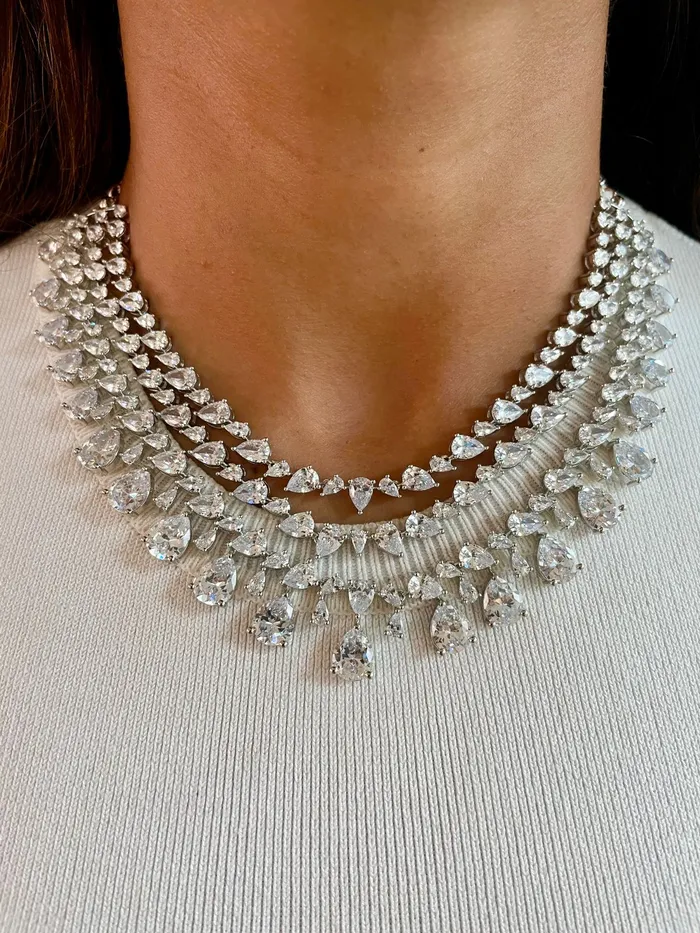 PRERTO ECOMMERCE PRIVATE LIMITED Necklaces 3 Layer Dimonte Tear Drop Necklace Set PRERTO ECOMMERCE PRIVATE LIMITED Necklaces 3 Layer Dimonte Tear Drop Necklace Set