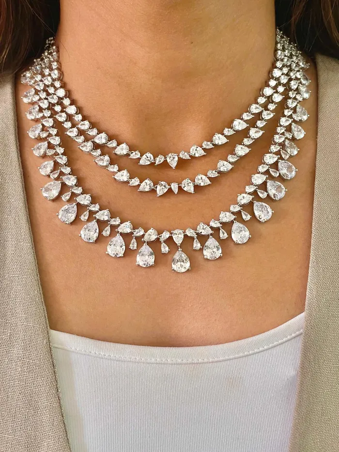 PRERTO ECOMMERCE PRIVATE LIMITED Necklaces 3 Layer Dimonte Tear Drop Necklace Set