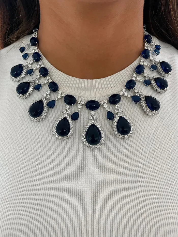 PRERTO ECOMMERCE PRIVATE LIMITED Sapphire Cairn Diamond Necklace Set Necklaces PRERTO ECOMMERCE PRIVATE LIMITED Sapphire Cairn Diamond Necklace Set Necklaces