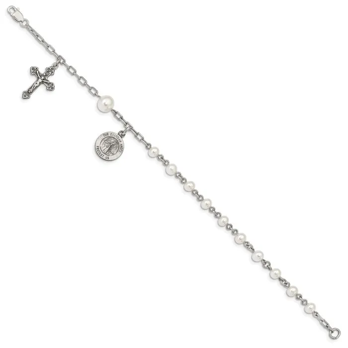 Sterling Silver FW Cultured Pearl Rosary BraceletWBCQH9807 WB Choice Jewelry Bracelets Sterling Silver FW Cultured Pearl Rosary BraceletWBCQH9807 WB Choice Jewelry Bracelets