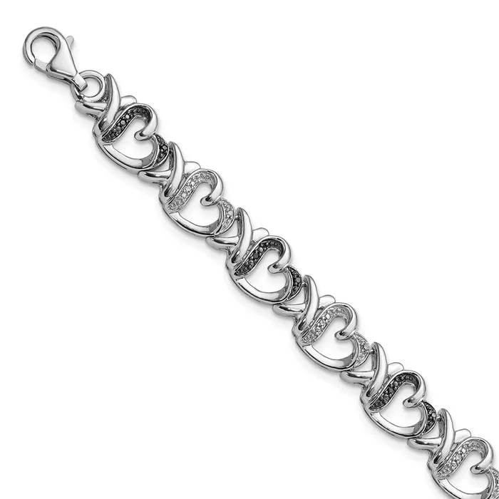 Sterling Silver Rhod Plated Black White Diamond BraceletWBCQDX1212 WB Choice Jewelry Bracelets Sterling Silver Rhod Plated Black White Diamond BraceletWBCQDX1212 WB Choice Jewelry Bracelets