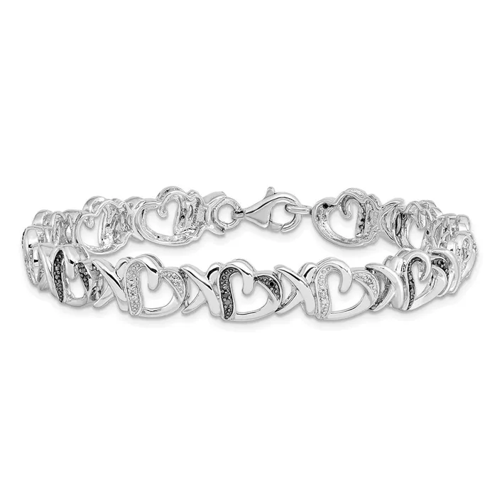 Sterling Silver Rhod Plated Black White Diamond BraceletWBCQDX1212 WB Choice Jewelry Bracelets Sterling Silver Rhod Plated Black White Diamond BraceletWBCQDX1212 WB Choice Jewelry Bracelets