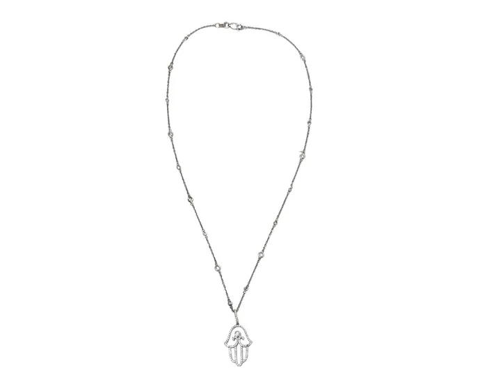 Vintage by Misty Necklaces 14k White Gold 585 Hamsa Pendant Necklace With Diamonds Vintage by Misty Necklaces 14k White Gold 585 Hamsa Pendant Necklace With Diamonds