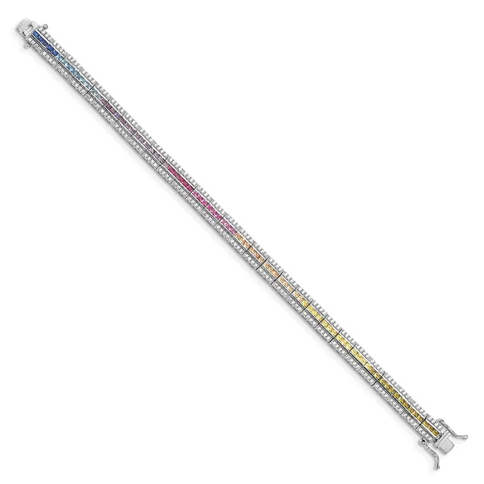 WB Choice Jewelry Bracelets Sterling Silver Rhodiumplated ChannelSet Colorful Clear CZ BraceletWBCQG5667725 WB Choice Jewelry Bracelets Sterling Silver Rhodiumplated ChannelSet Colorful Clear CZ BraceletWBCQG5667725