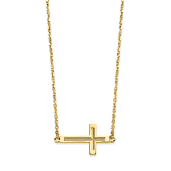 WB Choice Jewelry Necklaces 14k Sideways Cutout Cross NecklaceWBCSF209619 WB Choice Jewelry Necklaces 14k Sideways Cutout Cross NecklaceWBCSF209619