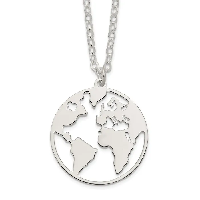 WB Choice Jewelry Necklaces Sterling Silver PolishedSatin World w75 in ext NecklaceWBCQG620217 WB Choice Jewelry Necklaces Sterling Silver PolishedSatin World w75 in ext NecklaceWBCQG620217
