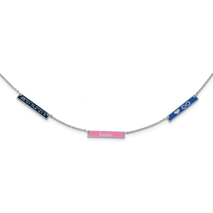 WB Choice Jewelry Necklaces Sterling SilverRhodiumplated Brushed Epoxied 3 Station NecklaceWBCXNA11793SS