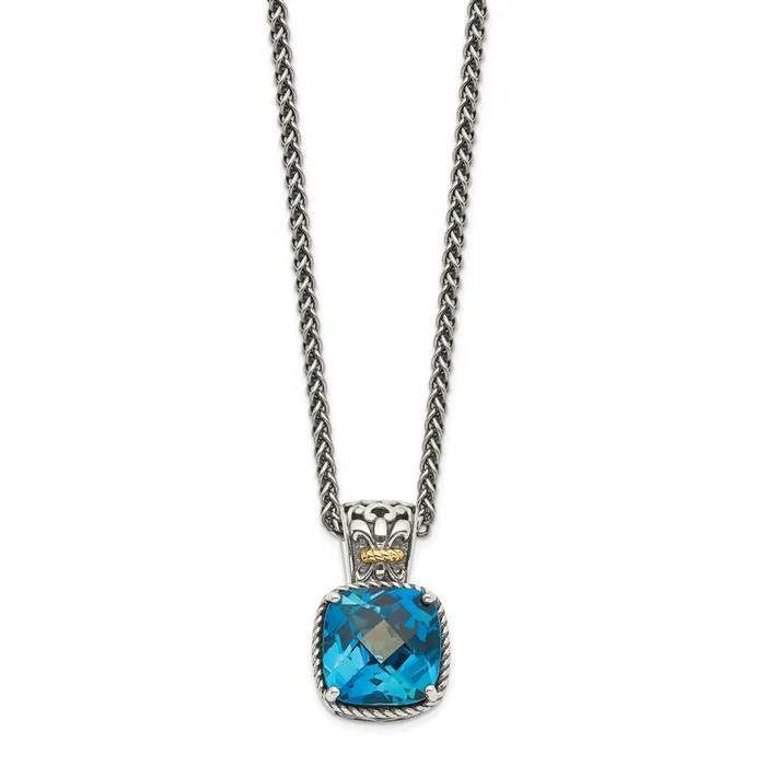 WB Choice Jewelry Necklaces Sterling Silver w14k London Blue Topaz NecklaceWBCQTC1343 WB Choice Jewelry Necklaces Sterling Silver w14k London Blue Topaz NecklaceWBCQTC1343