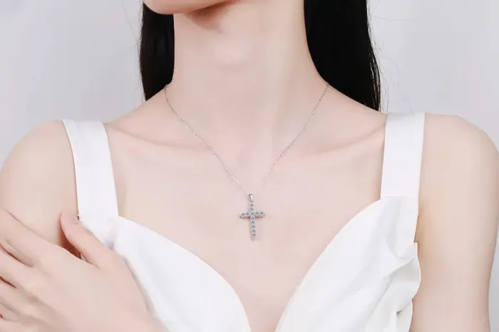 Alibaba Necklaces Special Buy Moissanite Cross Pendant 925 Sterling Silver 126ctw and 36ctw