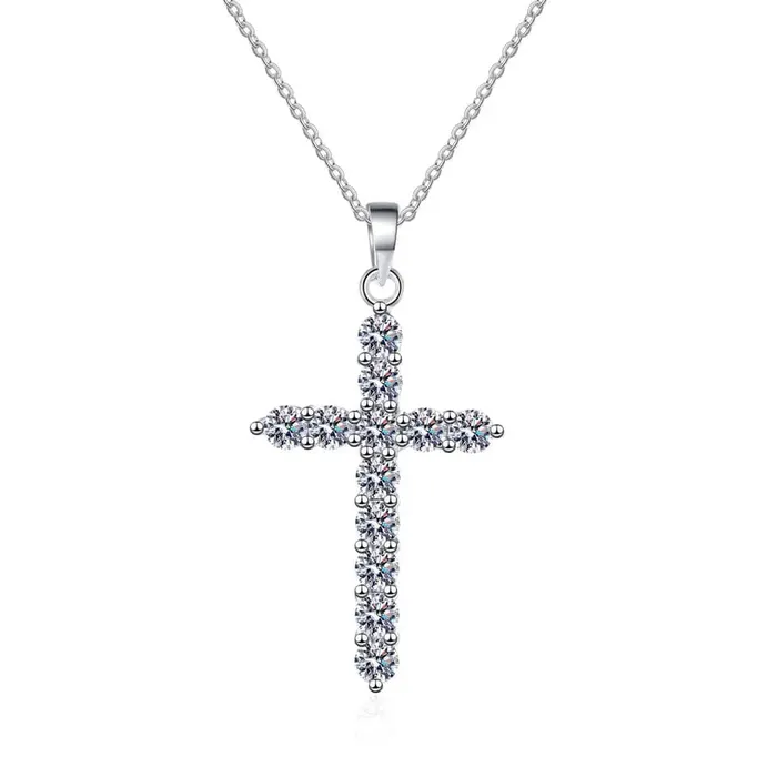 Alibaba Necklaces Special Buy Moissanite Cross Pendant 925 Sterling Silver 126ctw and 36ctw