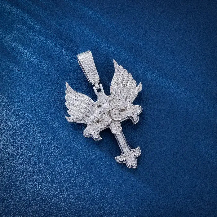 Angel Wings Clustered Cross Pendant icezeusshop Necklaces Angel Wings Clustered Cross Pendant icezeusshop Necklaces
