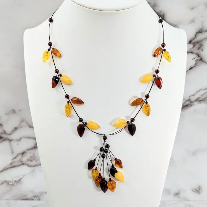 Bliss Crystals Amber Leaf 18 Pendant Wire Necklace LV3063 Necklaces