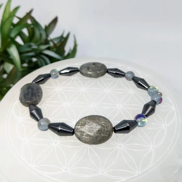 Bliss Crystals Bracelets Labradorite Hematite 7 7 Beaded Bracelet LV7229