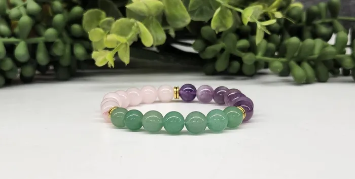 Bliss Crystals Bracelets Rose Quartz Amethyst Green Aventurine 8mm Beaded Bracelet For Fertility LV4221