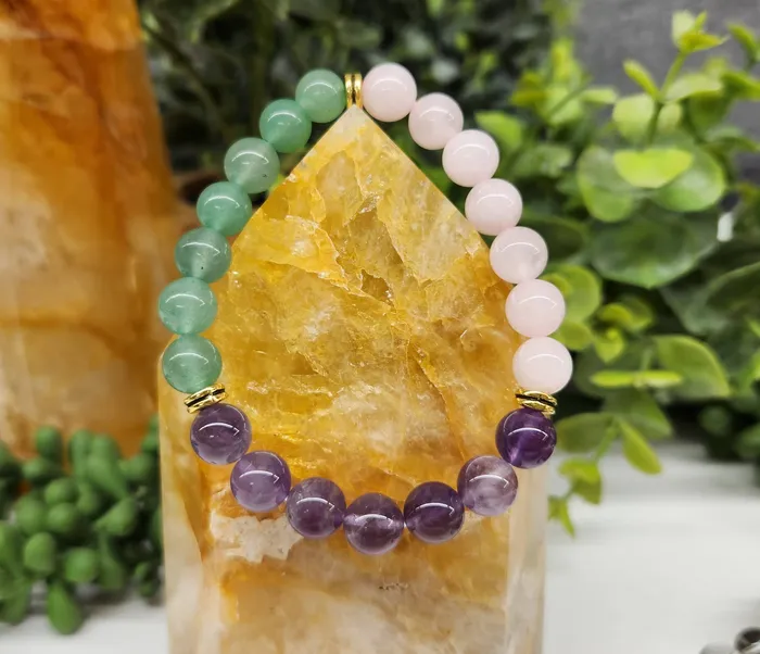 Bliss Crystals Bracelets Rose Quartz Amethyst Green Aventurine 8mm Beaded Bracelet For Fertility LV4221