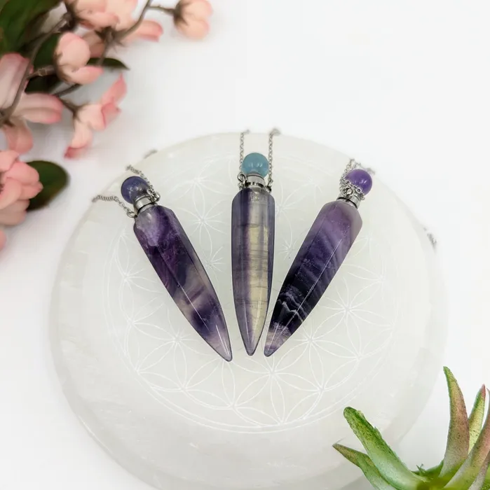 Bliss Crystals Necklaces Fluorite Long 25 Elixir Bottle Necklace LV7906