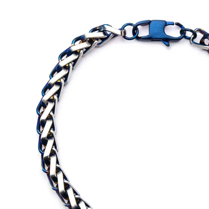 Blue and Silver Tone Stainless Steel Rounded Franco Chain Denim Fade Bracelet INOX JEWELRY Bracelets