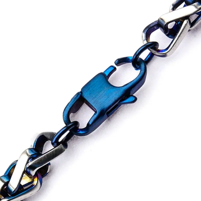 Blue and Silver Tone Stainless Steel Rounded Franco Chain Denim Fade Bracelet INOX JEWELRY Bracelets