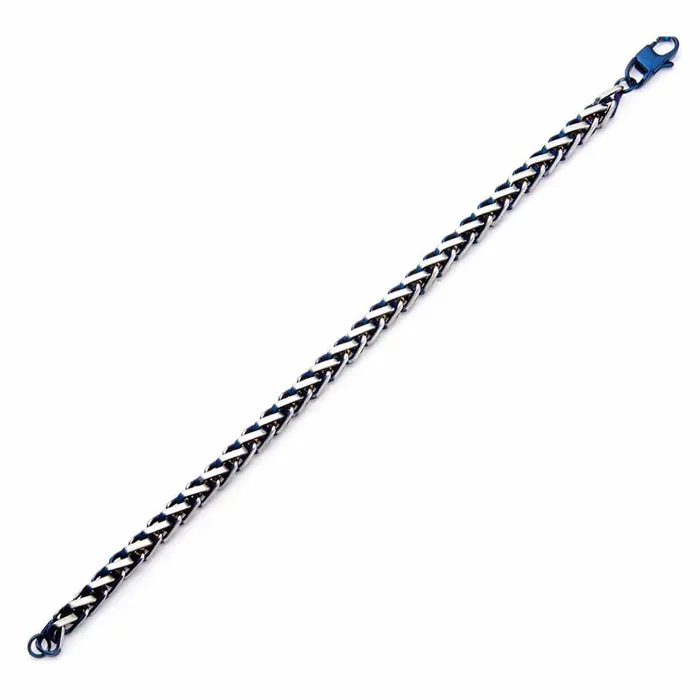 Blue and Silver Tone Stainless Steel Rounded Franco Chain Denim Fade Bracelet INOX JEWELRY Bracelets
