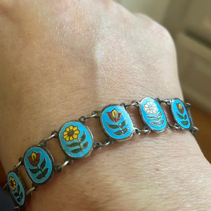 Bracelets Vintage Paris Jewelry Enamel Flower Bracelet Sterling Silver Vintage