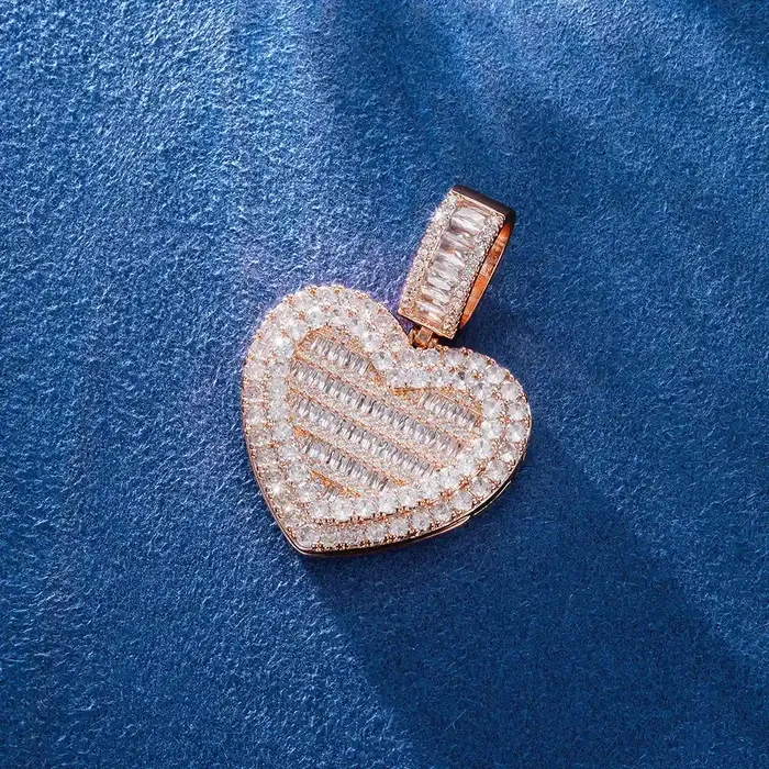 Custom Baguette Heart with Cover Photo Pendant icezeusshop Necklaces Custom Baguette Heart with Cover Photo Pendant icezeusshop Necklaces