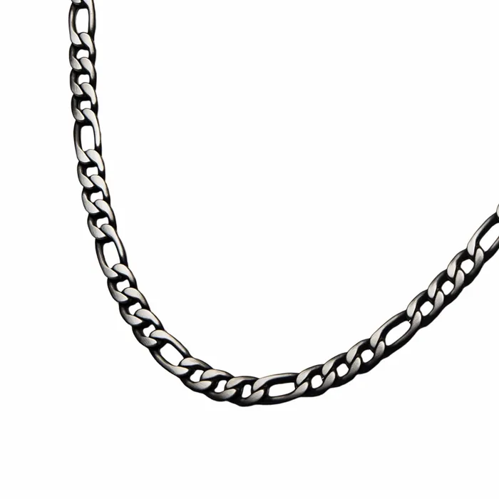 INOX JEWELRY Necklaces Black and Silver Tone Stainless Steel 9mm Figaro Link Chain