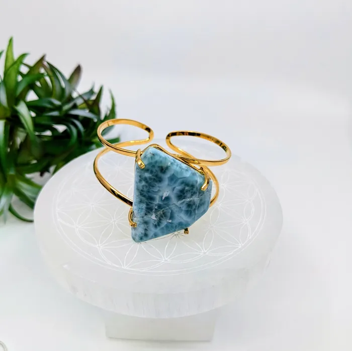 Larimar Slice Gold Cuff Bracelet LV7549 Bliss Crystals Bracelets