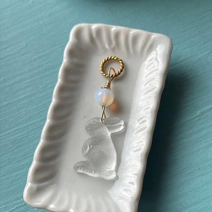 Love Vintage Paris Necklaces Glass Rabbit Pendant Opal Glass Gold Filled Handmade