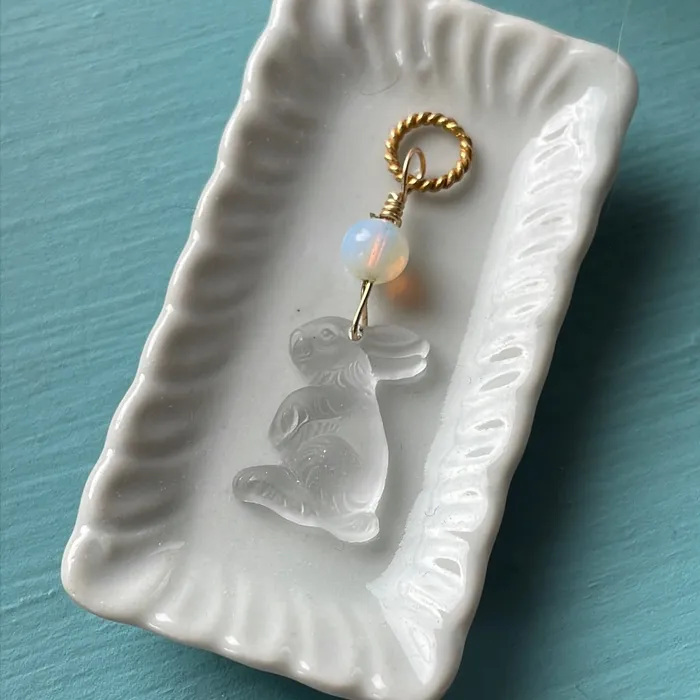 Love Vintage Paris Necklaces Glass Rabbit Pendant Opal Glass Gold Filled Handmade