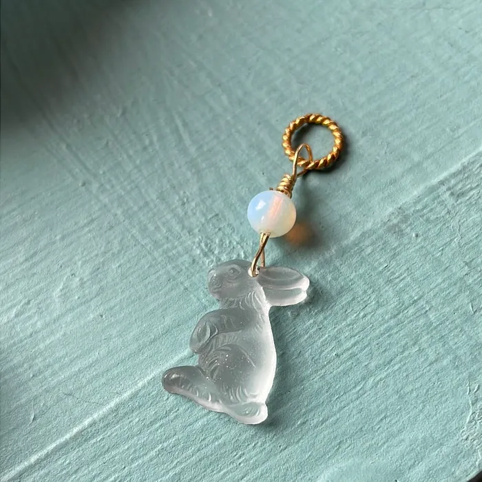 Love Vintage Paris Necklaces Glass Rabbit Pendant Opal Glass Gold Filled Handmade