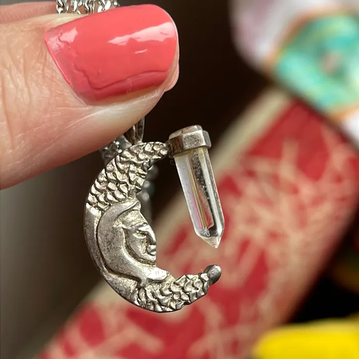 Necklaces Love Vintage Paris Moon Face Pendant Point Crystal Sterling Silver Vintage Necklaces Love Vintage Paris Moon Face Pendant Point Crystal Sterling Silver Vintage