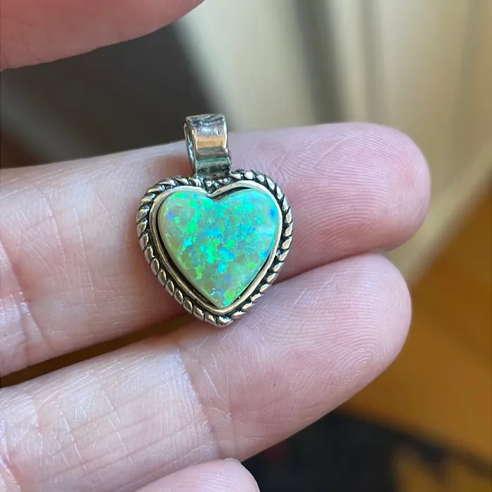 Necklaces Vintage Paris Jewelry Opal Heart Pendant Sterling Silver Native American Vintage