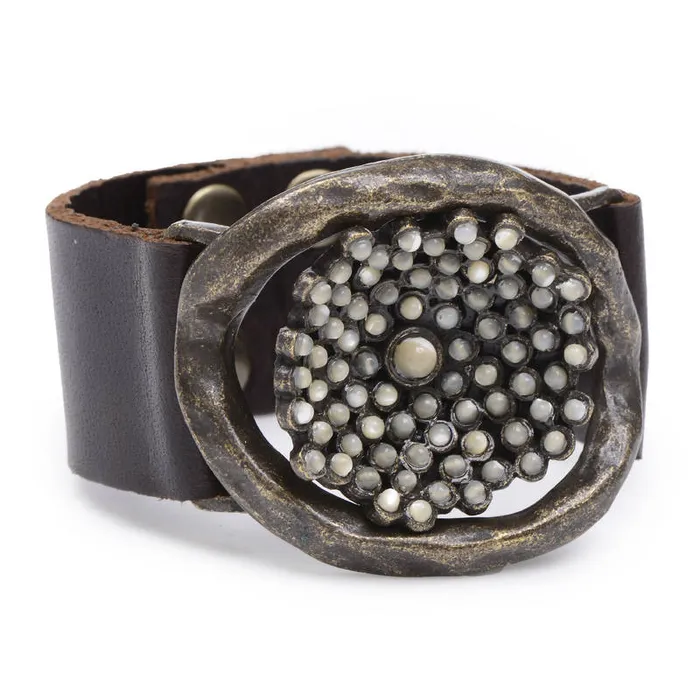 Rebel Designs Inc Bracelets Flower Insert Beaded Leather Bracelet