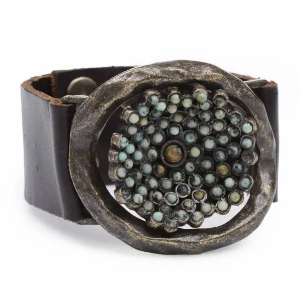 Rebel Designs Inc Bracelets Flower Insert Beaded Leather Bracelet