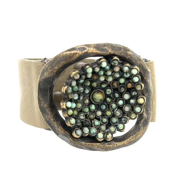 Rebel Designs Inc Bracelets Flower Insert Beaded Leather Bracelet