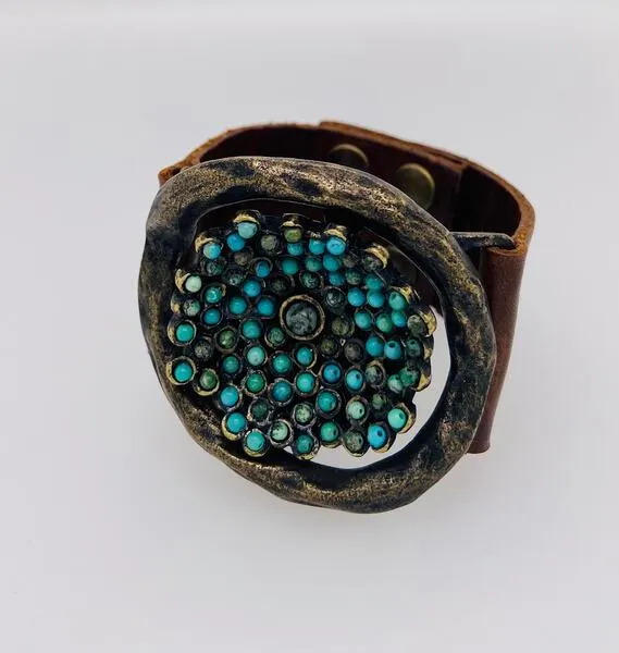 Rebel Designs Inc Bracelets Flower Insert Beaded Leather Bracelet