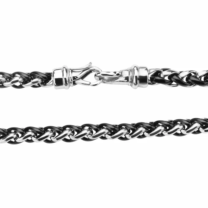 Silver Tone and Black Stainless Steel Wheat Chain INOX JEWELRY Necklaces