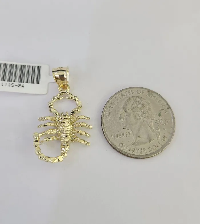 10k Solid Rope Chain 3mm Scorpion Pendant Charm Necklace SET 1826 in Gold and Diamond Necklaces