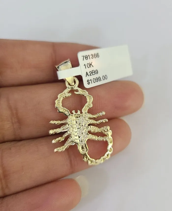 10k Solid Rope Chain 3mm Scorpion Pendant Charm Necklace SET 1826 in Gold and Diamond Necklaces